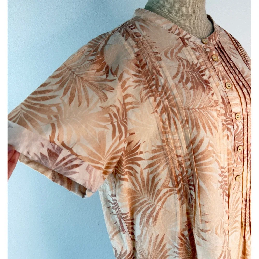 Faherty Gemina Linen Blend Mini Dress Relaxed Fit Peach Palm Boho Chic Large - Picture 6 of 13